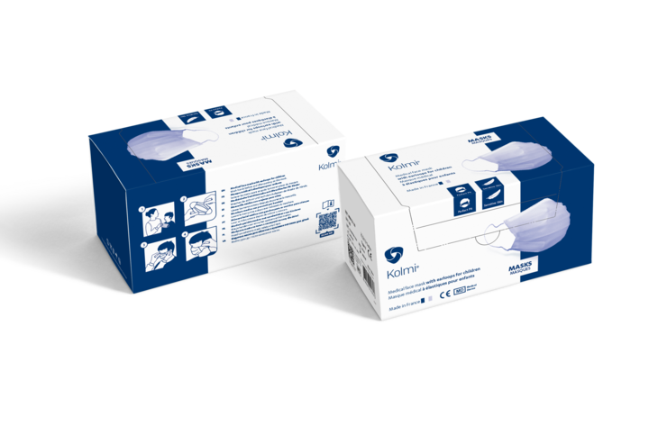 conditionnement masques bleu – MASQUE À ÉLASTIQUES TYPE II KOLMI® SOFTEX KIDS 1-5