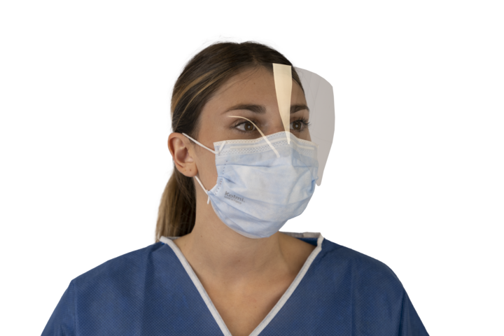 photo produit masques bleu – MASQUE À ÉLASTIQUES TYPE IIR KOLMI® SOFTEX À VISIÈRE