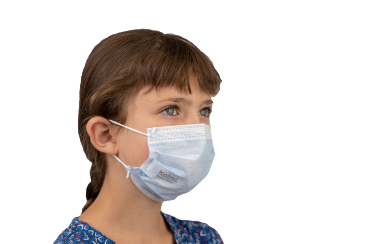 photo produit masques bleu – MASQUE À ÉLASTIQUES TYPE II KOLMI® SOFTEX KIDS 5-12